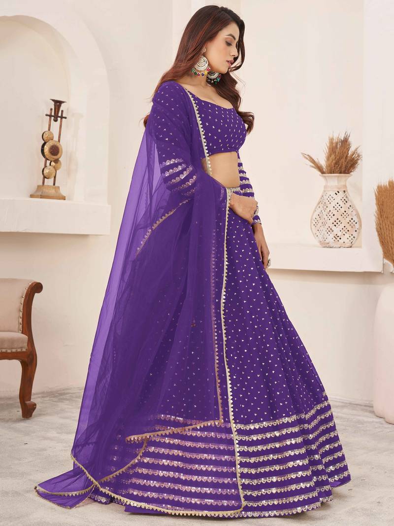 Fabulous Violet Embroidered Georgette Function Wear Lehenga Choli