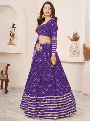  violet embroidered georgette lehenga set choli with dupatta 3