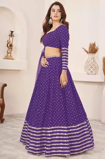  violet embroidered georgette lehenga set choli with dupatta