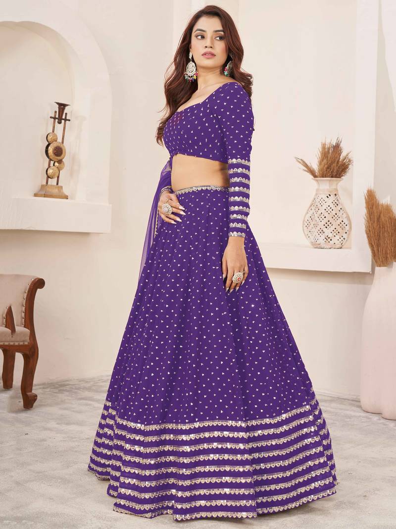 Fabulous Violet Embroidered Georgette Function Wear Lehenga Choli