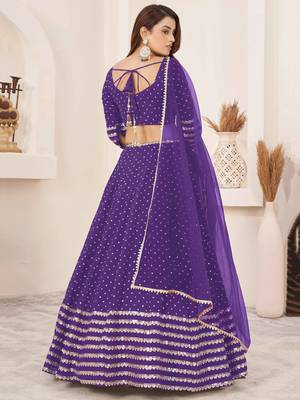  violet embroidered georgette lehenga set choli with dupatta 4