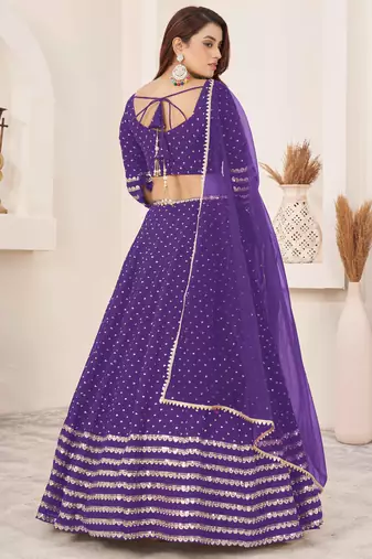  violet embroidered georgette lehenga set choli with dupatta