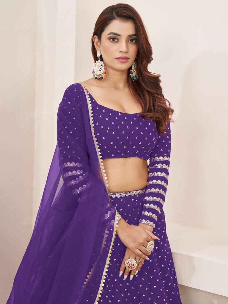 Fabulous Violet Embroidered Georgette Function Wear Lehenga Choli