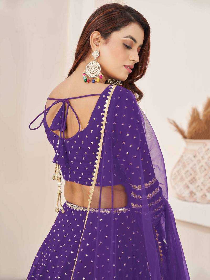 Fabulous Violet Embroidered Georgette Function Wear Lehenga Choli