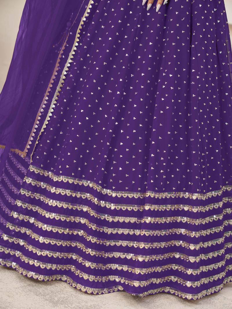Fabulous Violet Embroidered Georgette Function Wear Lehenga Choli