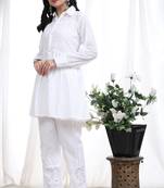 Trendmalls White Cotton Schiffli Co-Ords Set Kurta Pant for Women