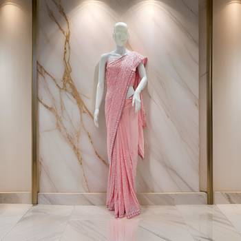 Pink Color Sequin Bollywood Style Georgette Saree With Full Sequin Blouse Fabric 1