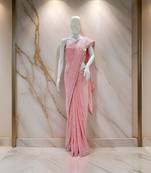 Pink Color Sequin Bollywood Style Georgette Saree With Full Sequin Blouse Fabric