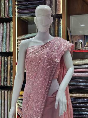 Pink Color Sequin Bollywood Style Georgette Saree With Full Sequin Blouse Fabric 2