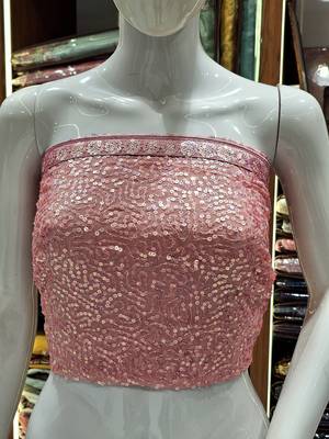 Pink Color Sequin Bollywood Style Georgette Saree With Full Sequin Blouse Fabric 3