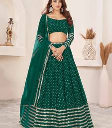 teal georgette sequins work lehenga set choli with dupatta with zari net dupatta