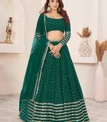 Teal Georgette Sequins Work Lehenga Choli with Zari Net Dupatta