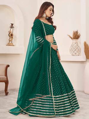 teal georgette sequins work lehenga set choli with dupatta with zari net dupatta 2