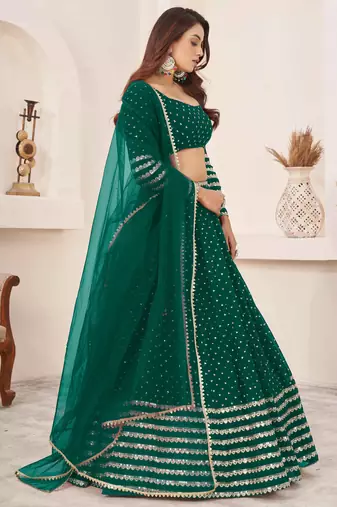 teal georgette sequins work lehenga set choli with dupatta with zari net dupatta