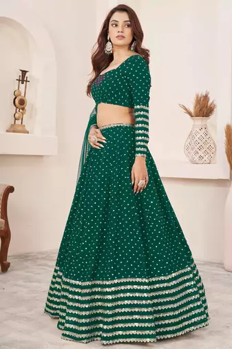teal georgette sequins work lehenga set choli with dupatta with zari net dupatta