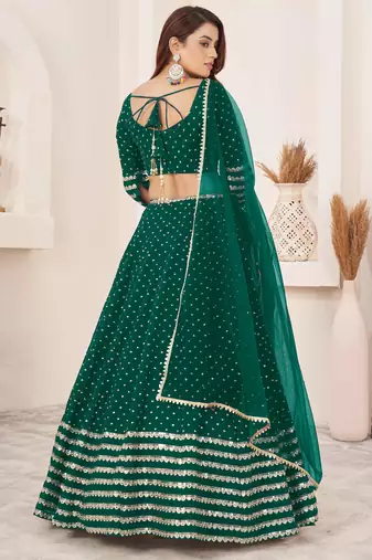 teal georgette sequins work lehenga set choli with dupatta with zari net dupatta