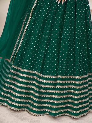 teal georgette sequins work lehenga set choli with dupatta with zari net dupatta 7
