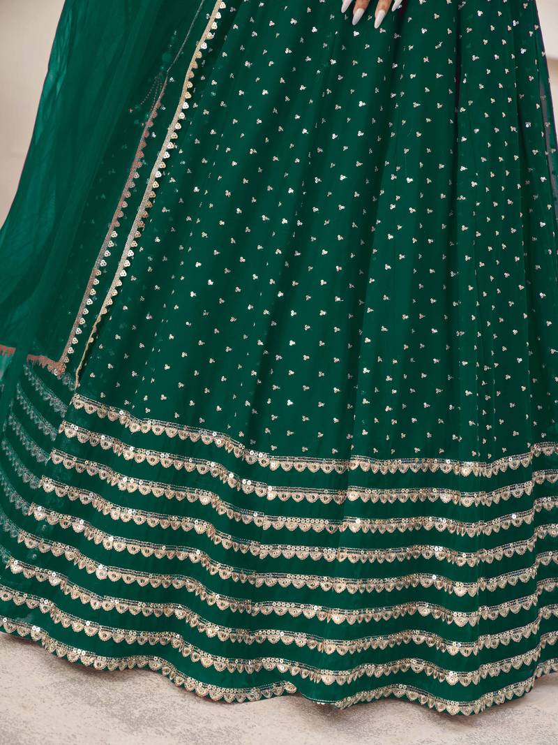 Teal Georgette Sequins Work Lehenga Choli with Zari Net Dupatta