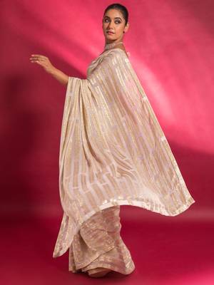 Mesmerizing Off-White Sequins Georgette Traditional Saree With Blouse 5
