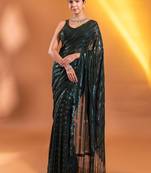 Glamorous Green Sequins Georgette Party Wear Saree With Blouse