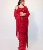 Captivating Red Sequins Georgette Event Wear Saree With Blouse