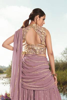 Mauve Embroidered Georgette Semi-Stitched Palazzo Suit. 3