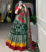 Traditional Printed Tusser Silk Lehenga with Unstitched Choli