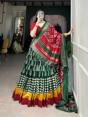 Traditional Printed Tusser Silk Lehenga with Unstitched Choli 2
