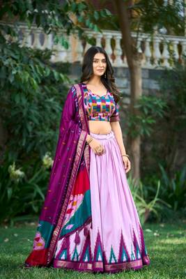 Luxurious Tussar Silk Print With Foil Work Lehenga with Unstitched Choli 1
