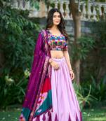 Luxurious Tussar Silk Print With Foil Work Lehenga with Unstitched Choli