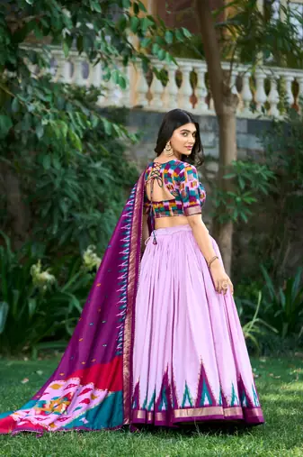 Luxurious Tussar Silk Print With Foil Work Lehenga with Unstitched Choli