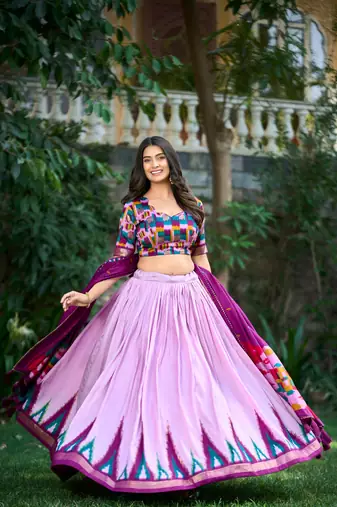 Luxurious Tussar Silk Print With Foil Work Lehenga with Unstitched Choli