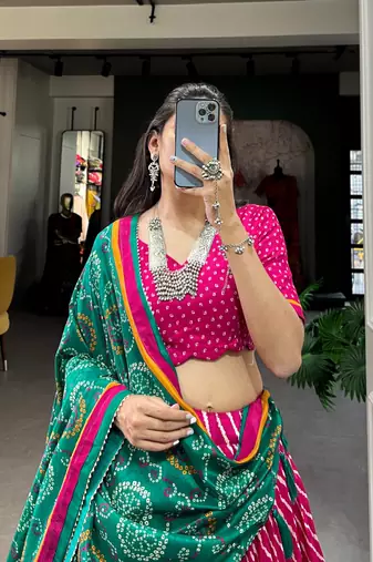 Multicolor Navratri Leheriya Lehenga Set for Women