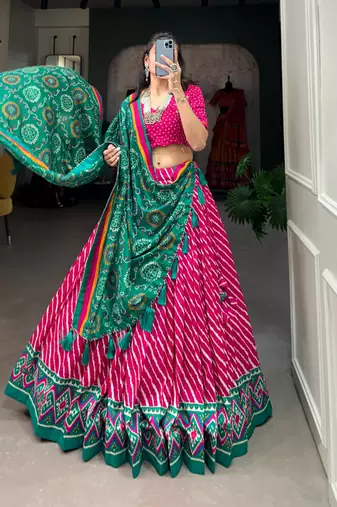 Multicolor Navratri Leheriya Lehenga Set for Women