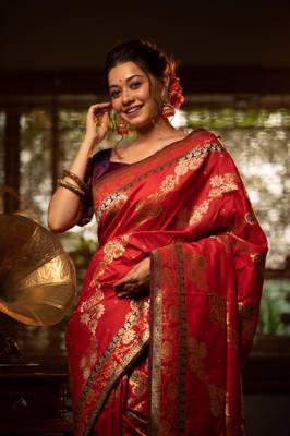 Red Kanchipuram Style Silk Blend Paithani Saree & Rich Pallu Saree With Blouse 3