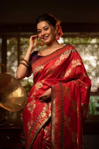 Red Kanchipuram Style Silk Blend Paithani Saree & Rich Pallu Saree With Blouse