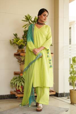 Lime green angrakha kurta set 1
