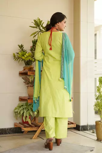 Lime green angrakha kurta set