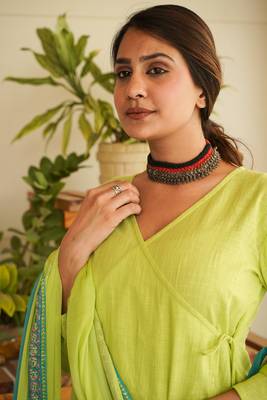 Lime green angrakha kurta set 3