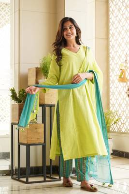 Lime green straight kurta set 1