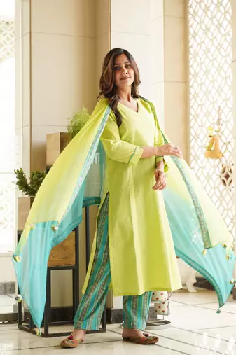 Lime green straight kurta set