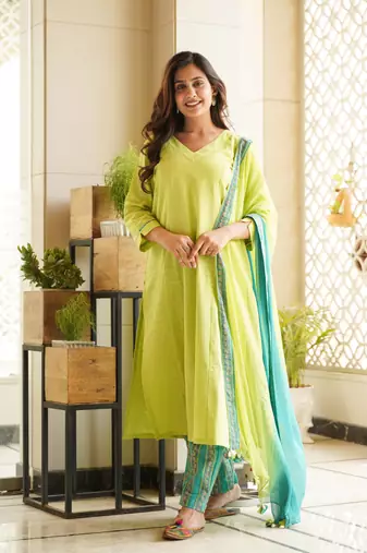 Lime green straight kurta set
