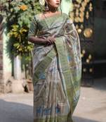 Soft Tussar Silk Saree With All Over Beautiful Printed Pallu With Contrast Blouse Piece 