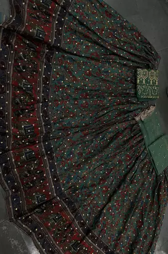 green silk sequin embroidered lehenga set choli with dupatta