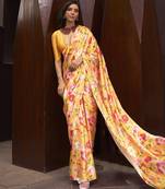 Crepe Satin Digital Print Yellow Saree
