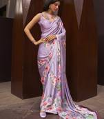 Crepe Satin Digital Print Lavender Saree