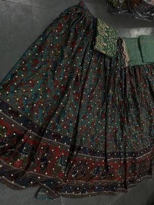 green silk sequin embroidered lehenga set choli with dupatta 7
