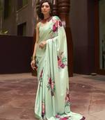 Crepe Satin Digital Print Light Green Saree
