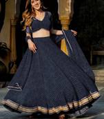 Black Zari And Cording Lace Work With Leheriya Printed Georgete Lehenga Choli For Wedding