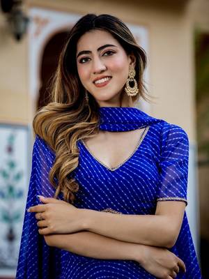 Blue Georgette Leheriya Printed Semi-Stitched Lehenga Choli  2